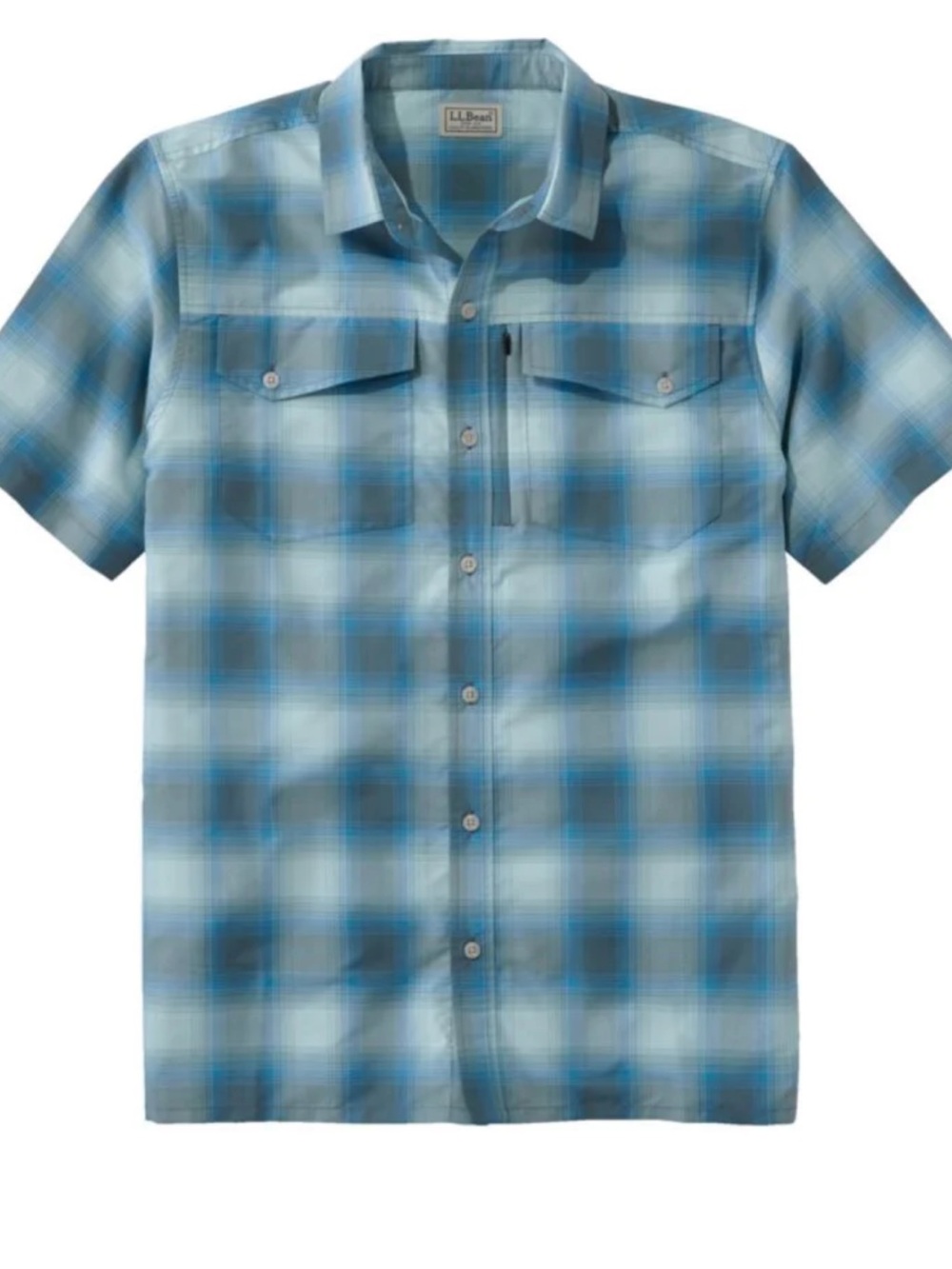 LL BEAN sL Light Blue and Gray Plaid Men’s Shirt-